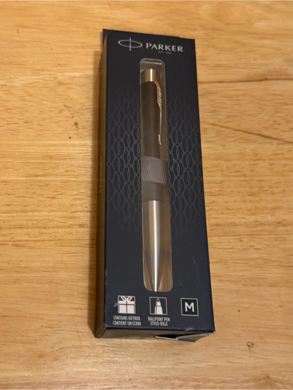 Parker Urban Silver and Black Ballpoint Pen in Box, Black Ink
